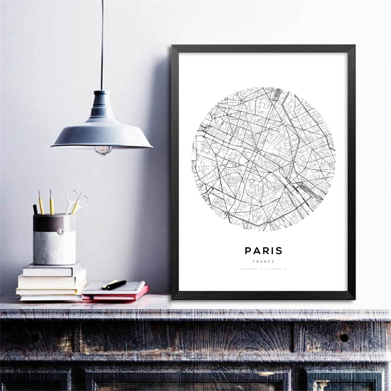 Wall Art de mapa de la ciudad de París