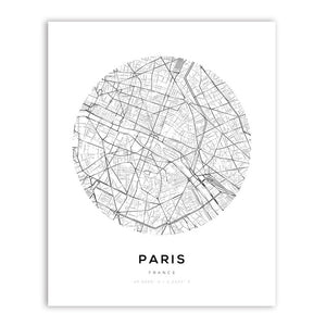 Wall Art de mapa de la ciudad de París