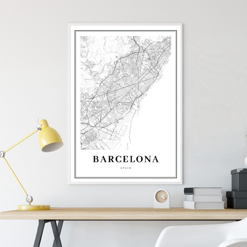 Wall Art de mapa de la ciudad de Barcelona